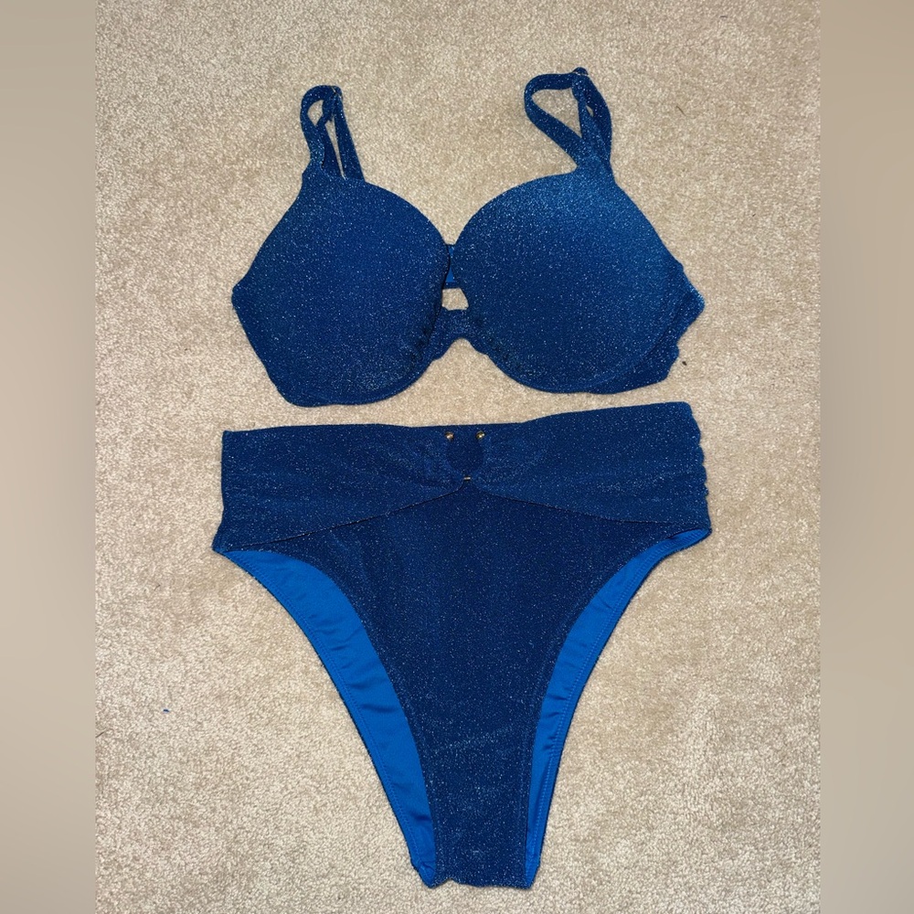 💙 Victoria's Secret Diver Blue Metallic High Waisted Bikini Set 💙